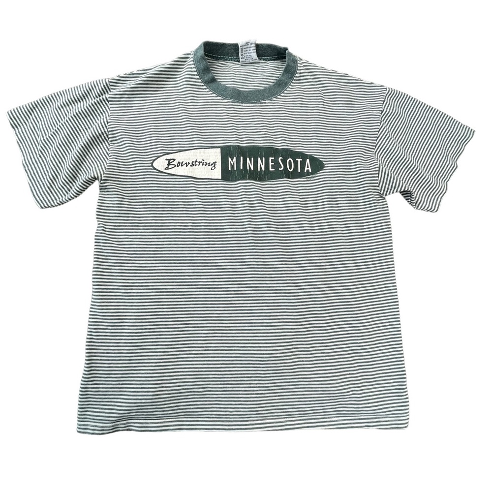 Vintage 90s Cal Cru Bowstring Minnesota Emerald Green White Striped Shirt Medium